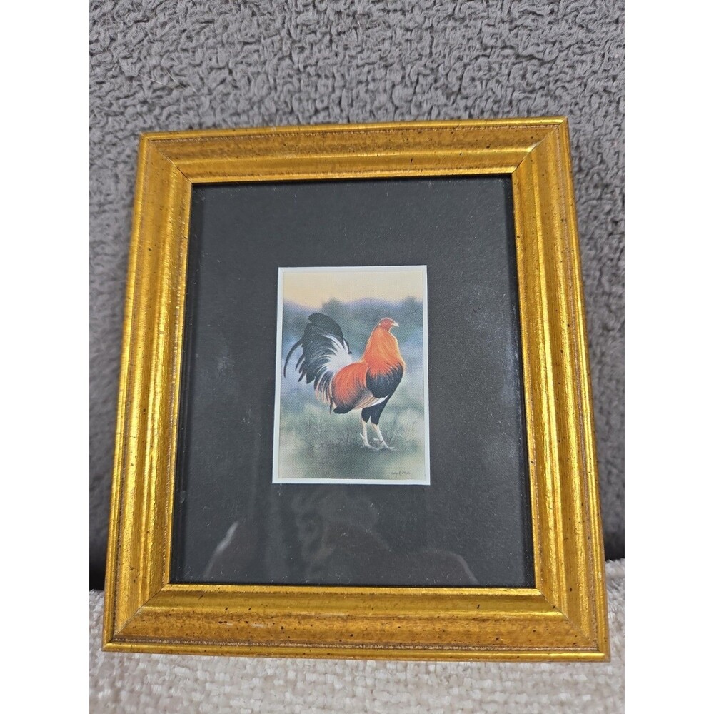 Rooster Silhouette Miniature Framed Pair Folk Art 4 x 5 Gallery Wall Cottage